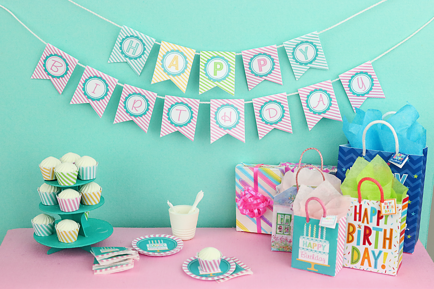Pastel Stripes Birthday Banner
