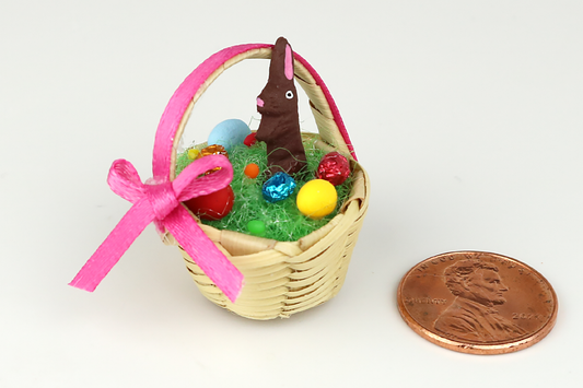 Easter Basket with Chocolate Bunny (Pink Ribbon)
