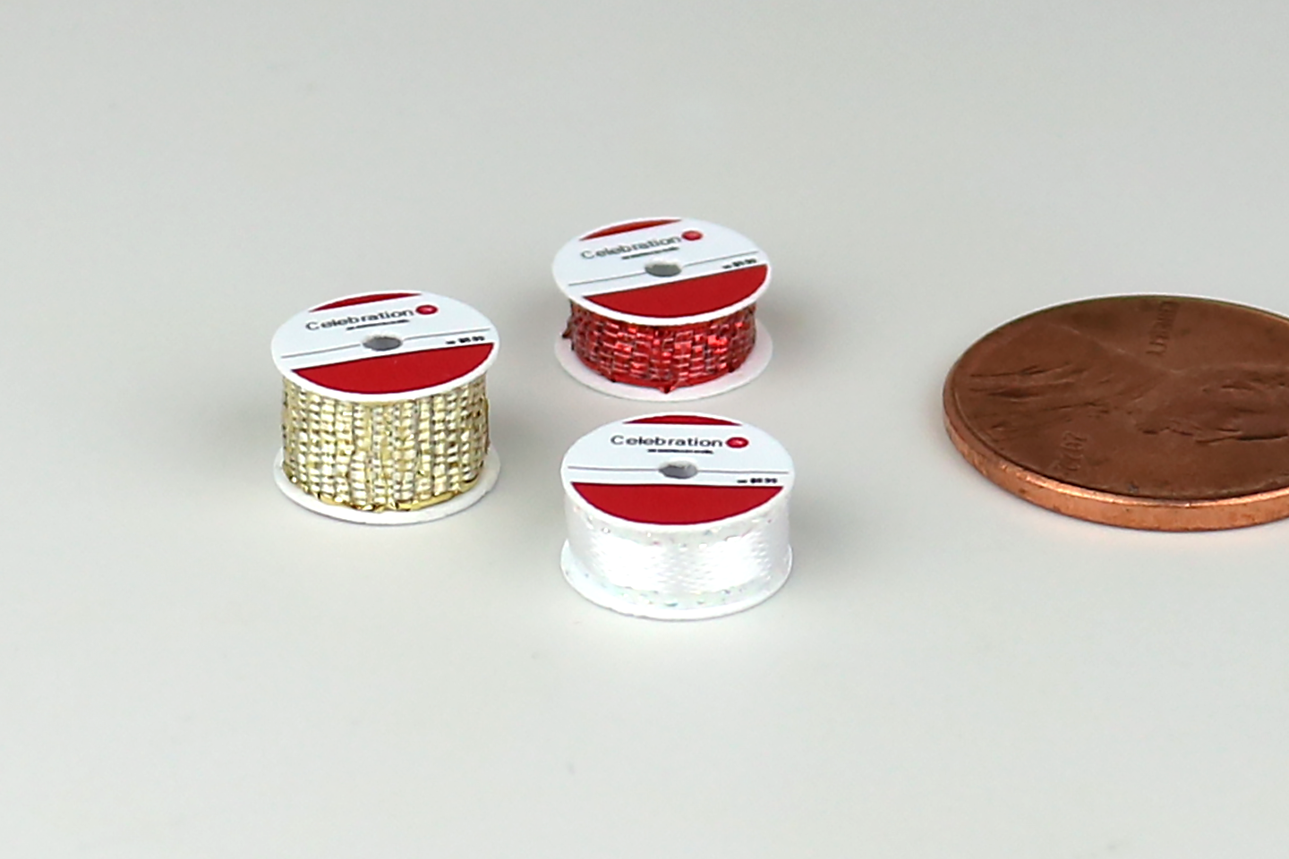 Ribbon Spools Set in Red, Green & Gold