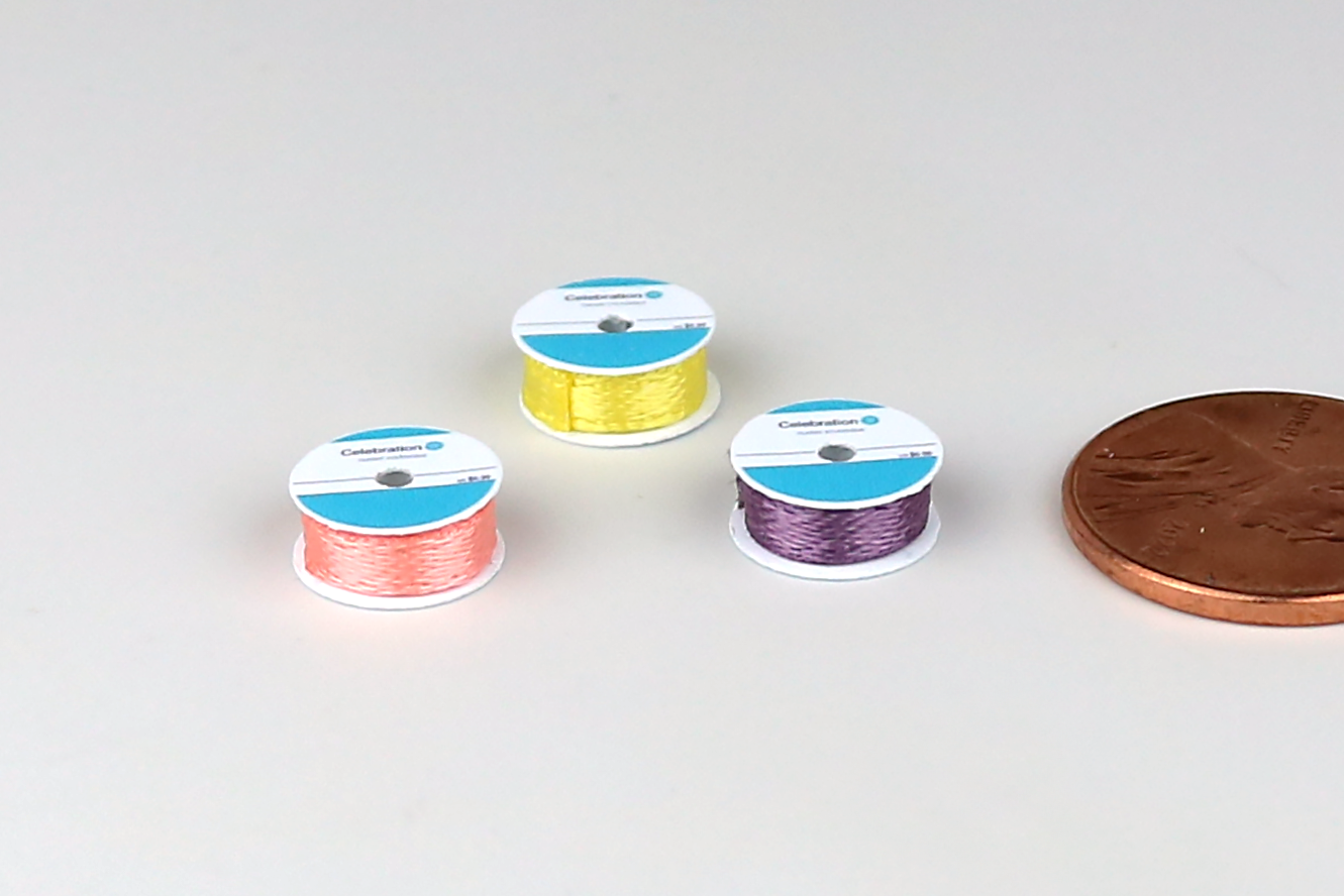 Ribbon Spools Set in Green, Peach & Yellow
