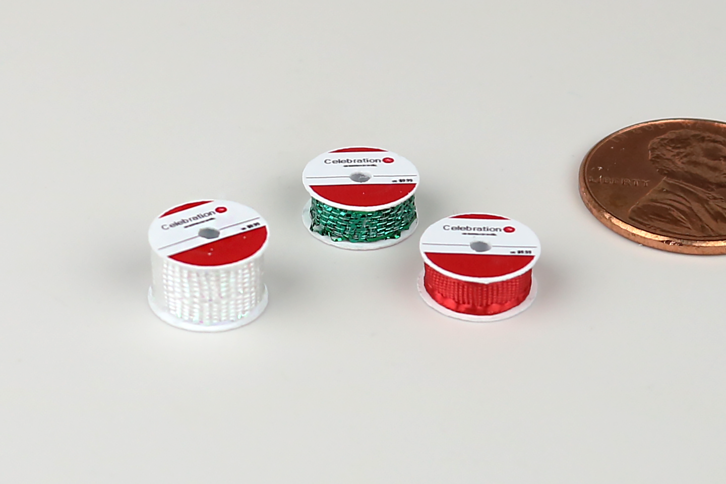 Ribbon Spools Set in Red, Green & White