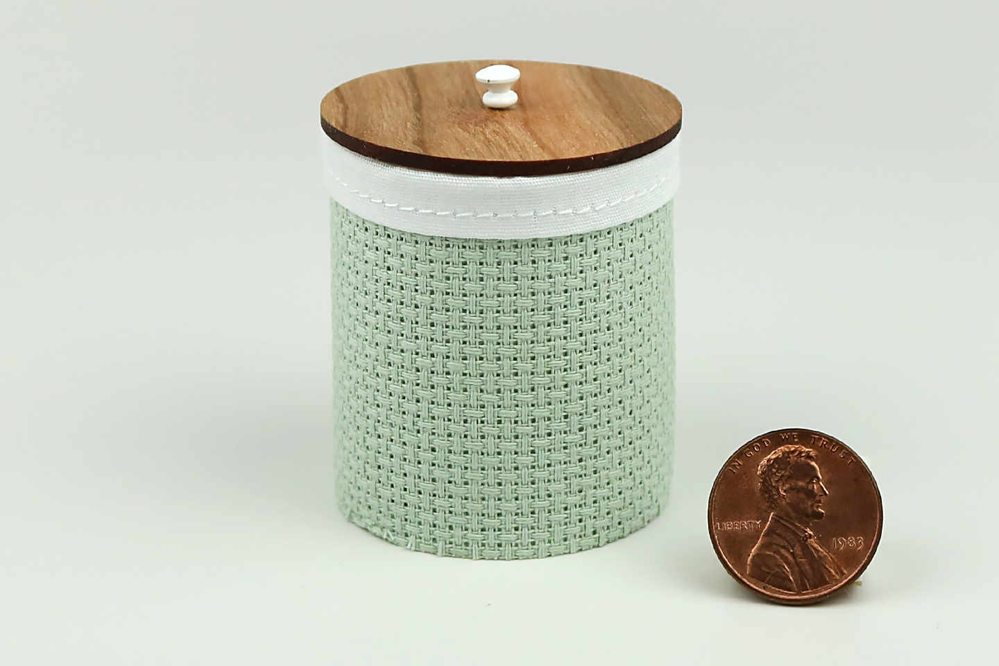 Clothes Hamper with Wooden Lid in Sage Green