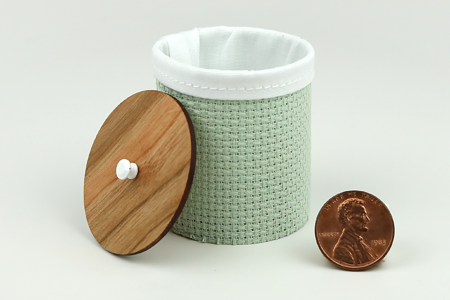 Clothes Hamper with Wooden Lid in Sage Green