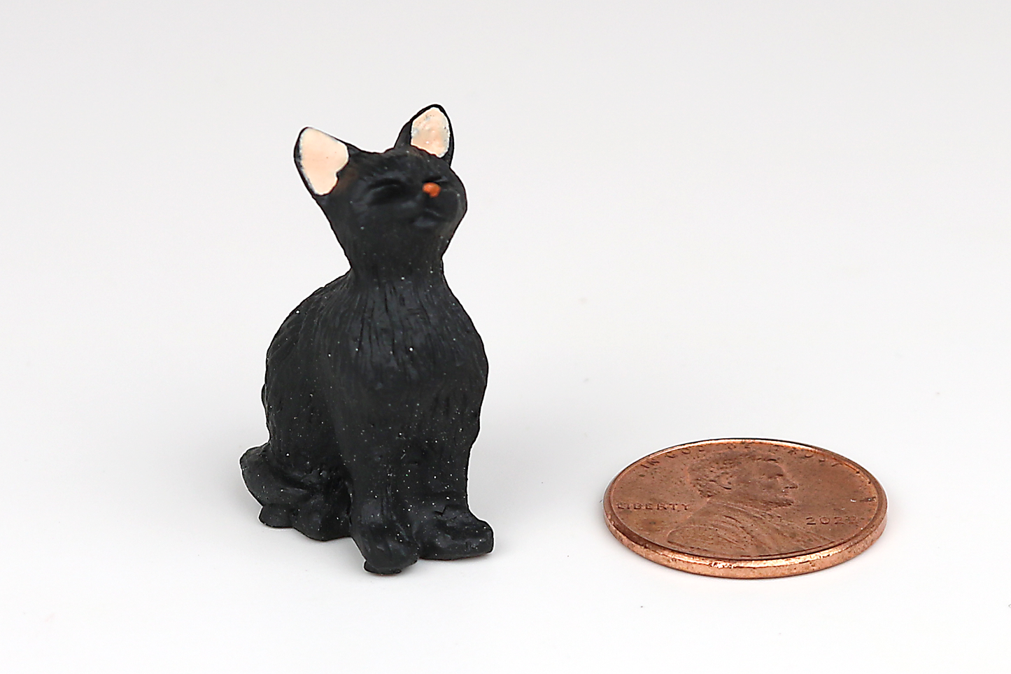 Sitting Black Cat with Eyes Closed