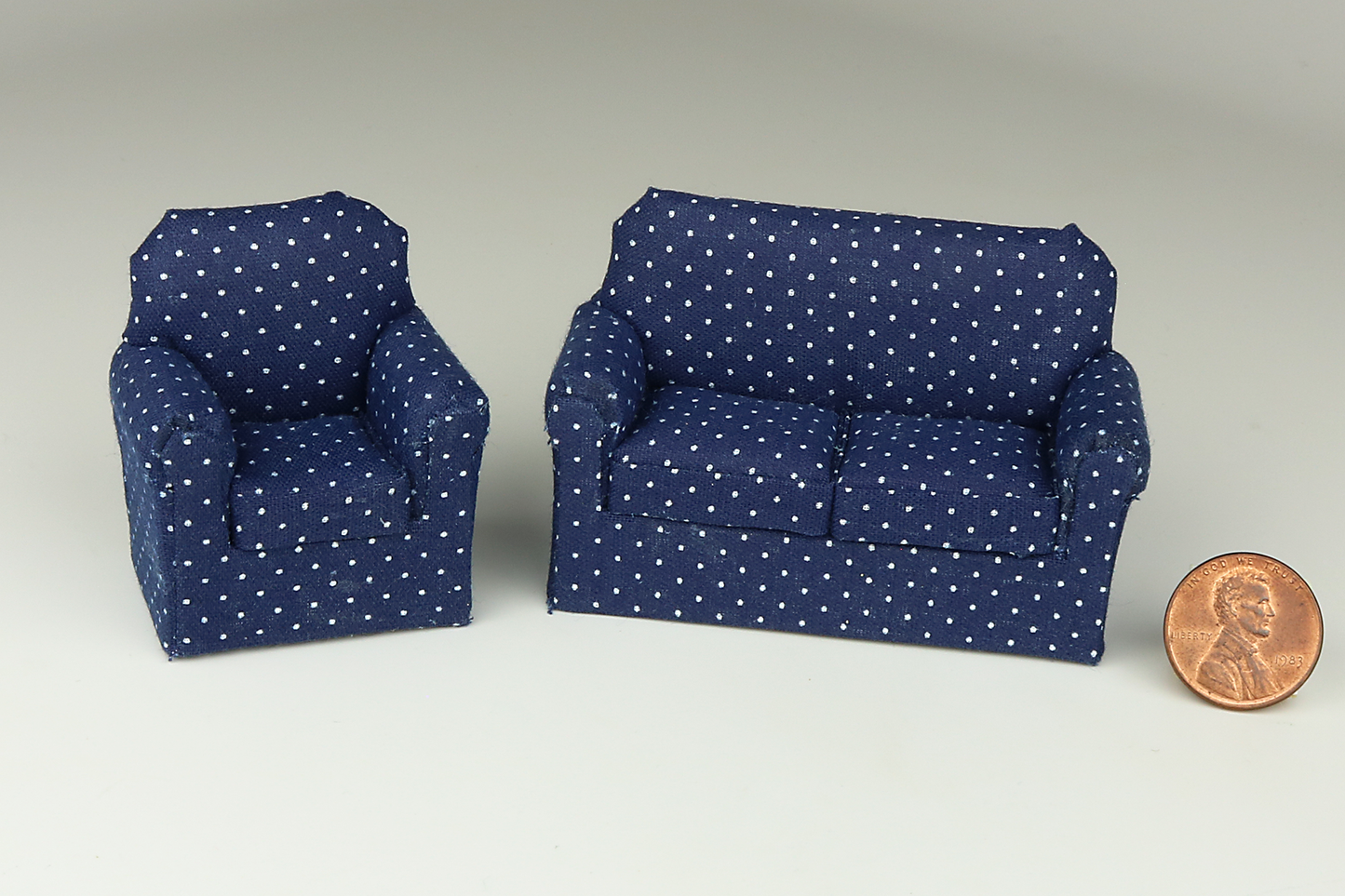 Deep Sea Blue Polka Dot Living Room (Half Scale)