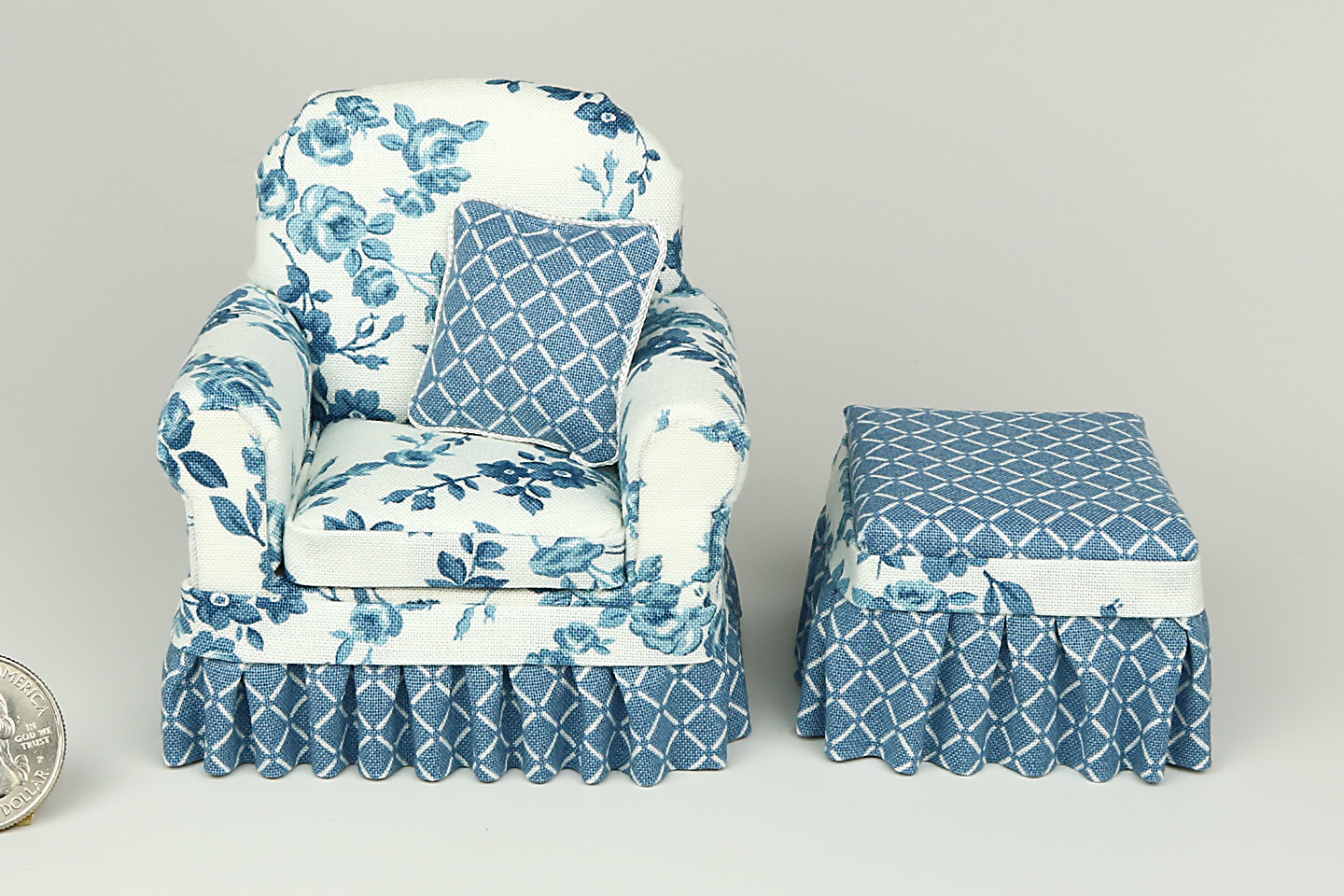Fresh Blooms in Blue Armchair with Ottoman