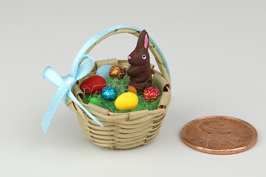 Easter Basket with Chocolate Bunny (Blue Ribbon)