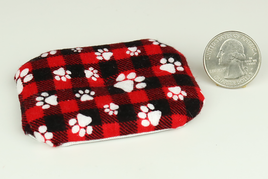 Dog Bed Pad in Red Check with Paw Print