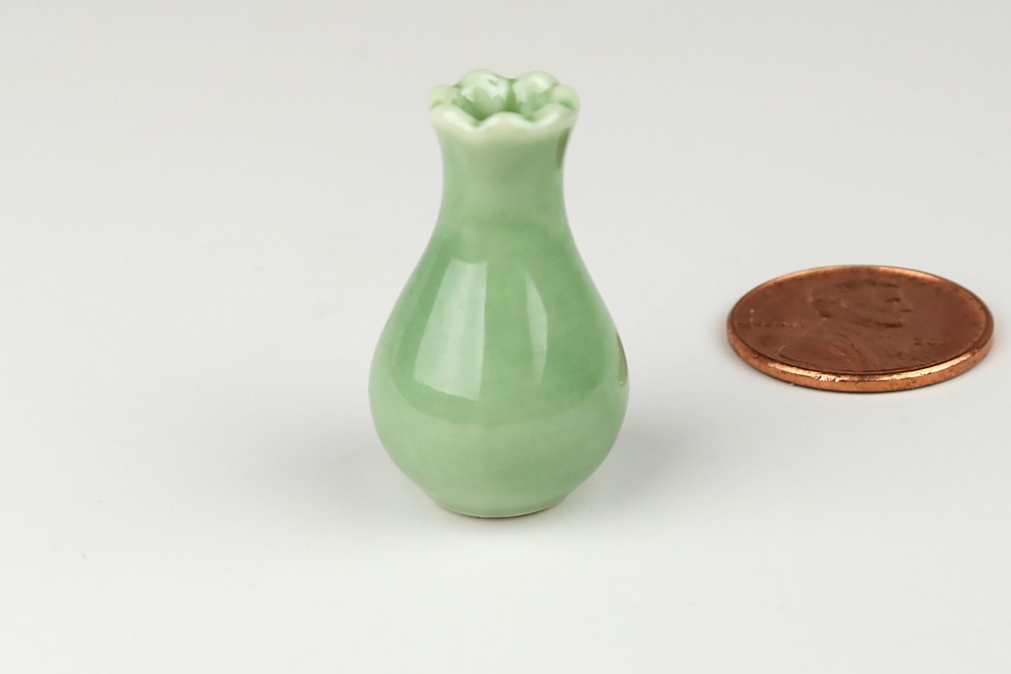 Tall Green Vase with Scalloped Edge