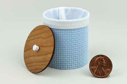 Clothes Hamper with Wooden Lid in Light Blue