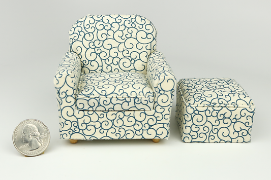 Stratus Armchair with Ottoman in Sky Swirl