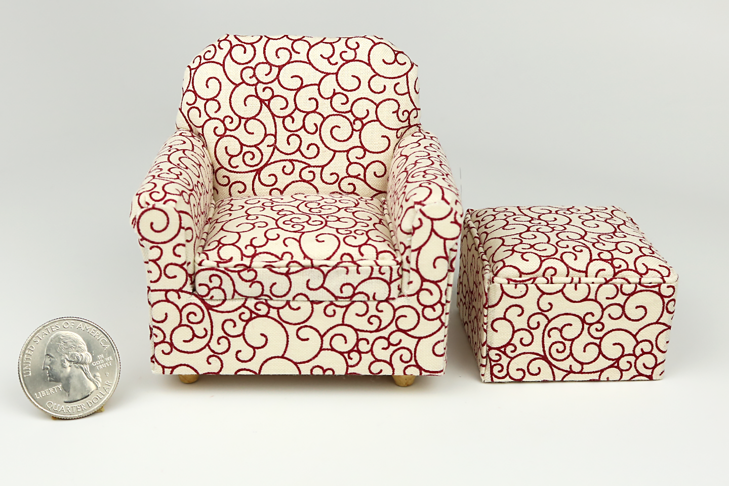 Stratus Armchair with Ottoman in Scarlet Swirl