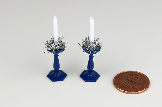 Set of Blue Holiday Candlesticks