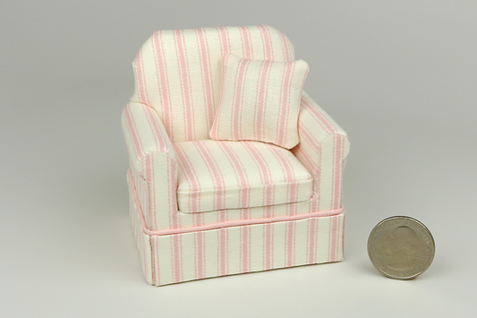 Peachy Pink Ticking-Striped Armchair