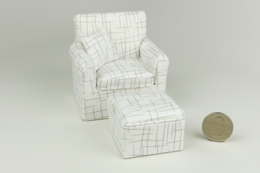 White Crosshatch Chair with Ottoman