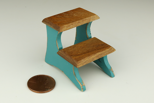 Wooden Step Stool in Teal/Cherry