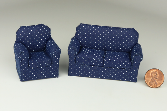 Deep Sea Blue Polka Dot Living Room (Half Scale)