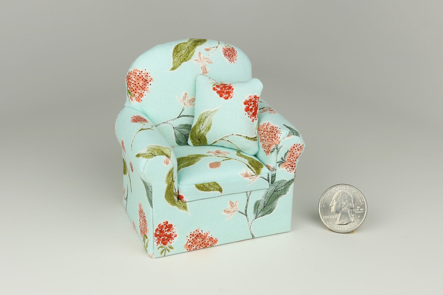 Raspberry Vines on Blue Armchair