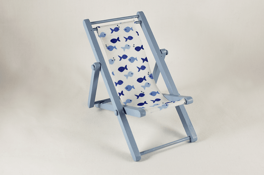 Sling Chair (Assorted Colors) - Blue Chair, Fish Fabric - Dollhouse Alley - 1