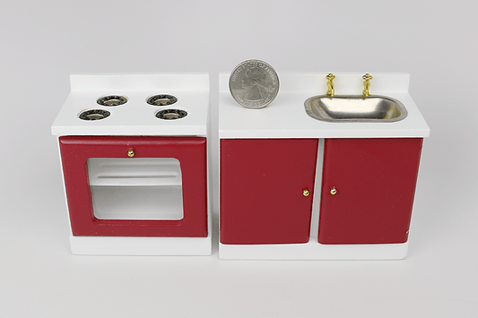 Sink and Stove Set in Red/White