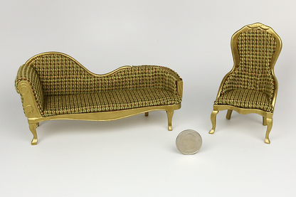 Gold Chaise Lounge and Chair